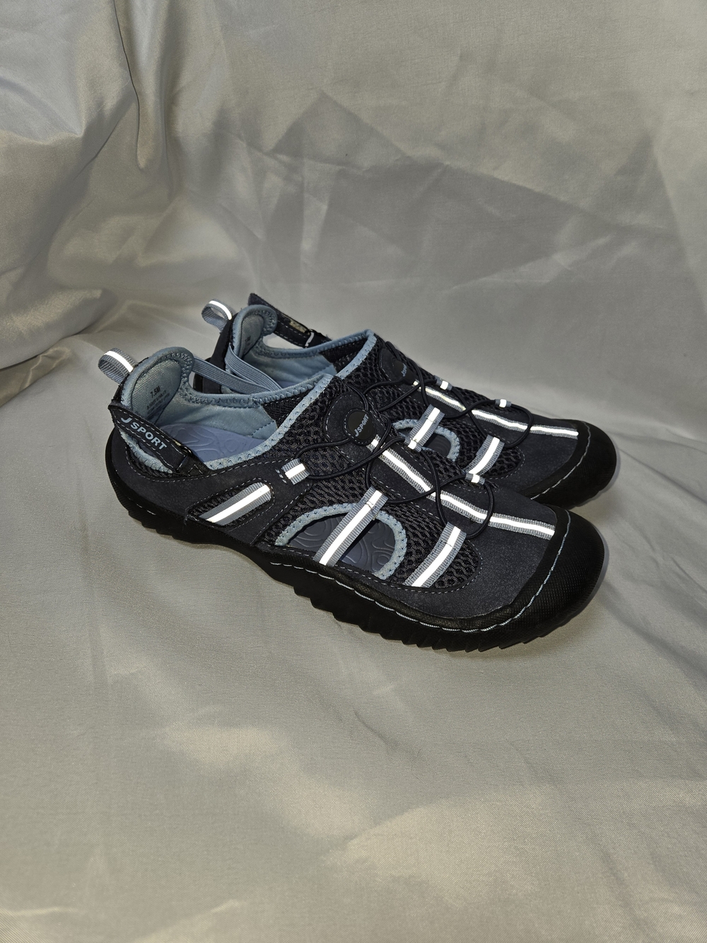 JSport by Jambu Black and Light Blue Mesh Slip-On Flats